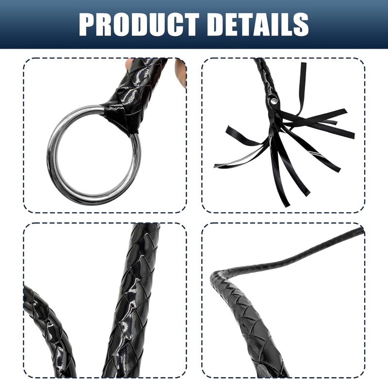 Stankey Up Faux Leather Black Whip Costume Whip Handmade Bullwhip, Whips for Stage Performance Racing Cosplay Costume Accessories,Whip Costume Accessory Horse Riding Crops Equestrianism - Image 4